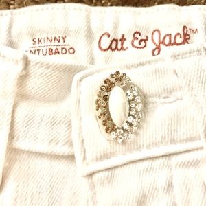 Cat & Jack white skinny jeans Girl’s 6X pants stretch rhinestone snap NEW S XS